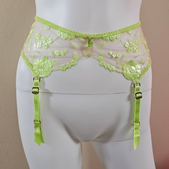 Honey Birdette Whitney Apple Light Green Garter Belt Suspender Size S - Picture 3 of 10